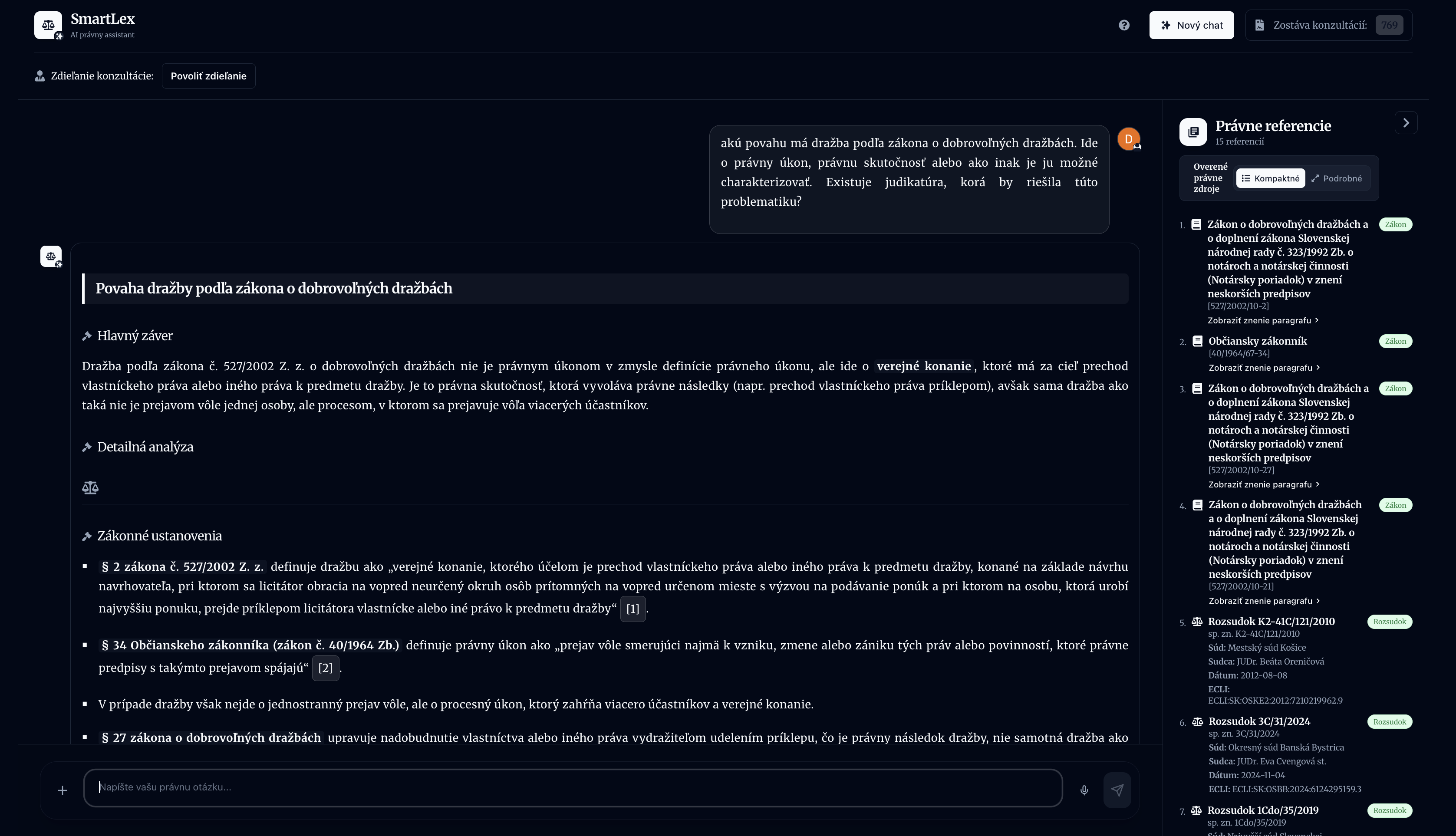 Smartlex AI právny asistent - Chat interface s analýzou zákonov